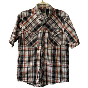 Harley-Davidson Mens Performance Vented Skull Graphic Plaid Short Sleeve Shirt L